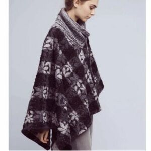 Anthropologie Reversible Cozy Wool Navy Floral OR Black & White Poncho